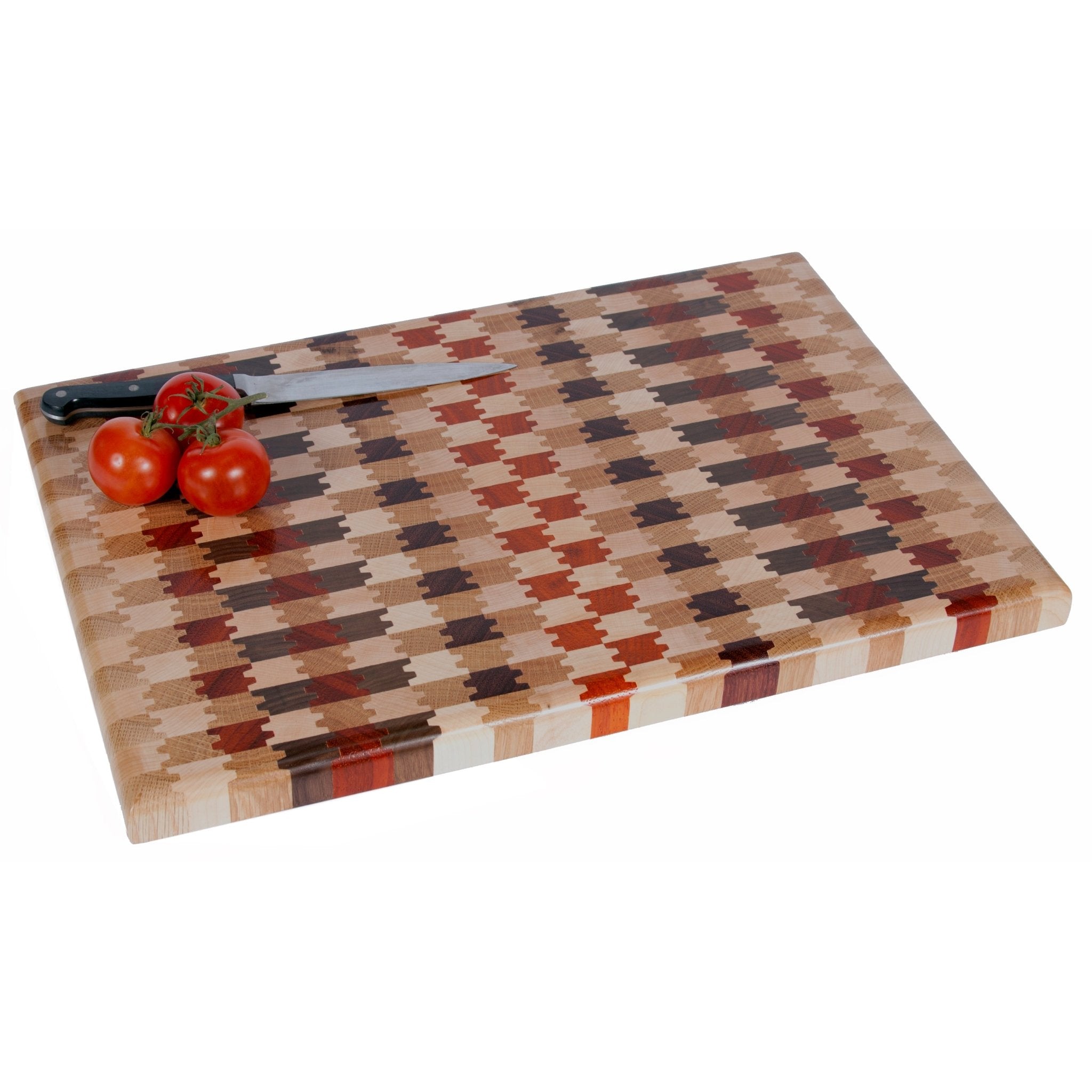 Brown checkered abstract wood Cutting Board by claraveritas