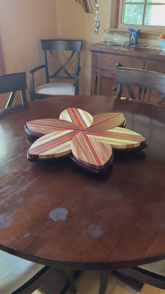 Load and play video in Gallery viewer, 25 Inch Round Hardwood Flower Shaped Lazy Susan