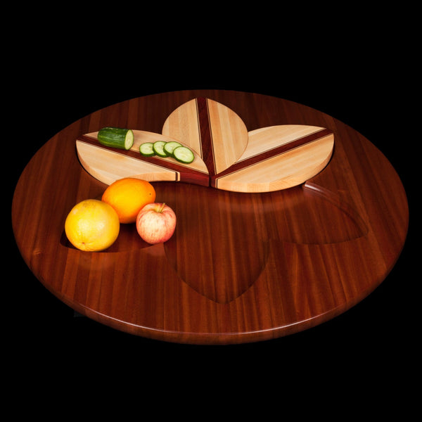 Load image into Gallery viewer, 30 Inch Flower Hardwood Trivet Lazy Susan Set - Hardwood Creations