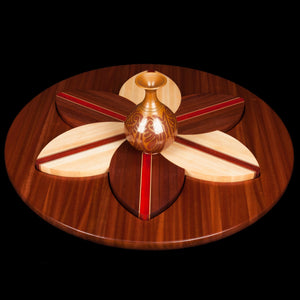 30 Inch Flower Hardwood Trivet Lazy Susan Set - Hardwood Creations