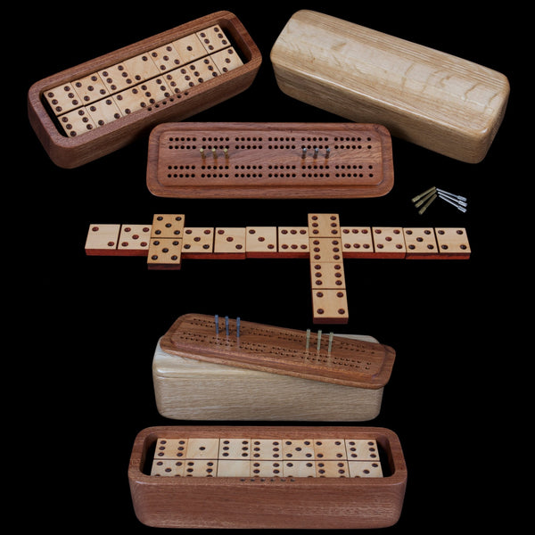Load image into Gallery viewer, Hardwood Dominoes with Storage Box & Cribbage Board - Hardwood Creations