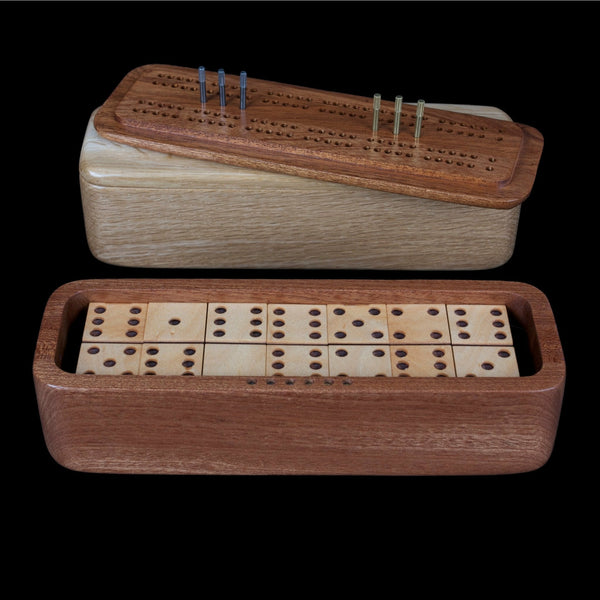 Load image into Gallery viewer, Hardwood Dominoes with Storage Box & Cribbage Board - Hardwood Creations