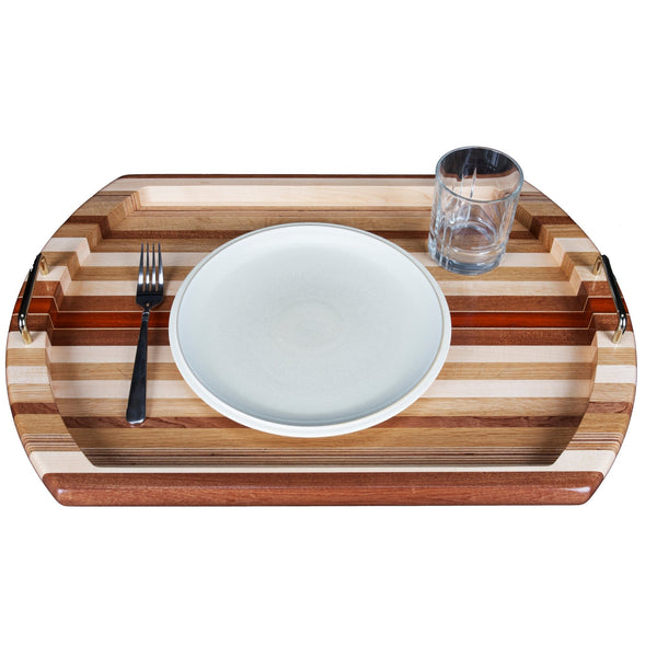 Load image into Gallery viewer, Hardwood Serving Tray with Raised Edge & Handles - Hardwood Creations