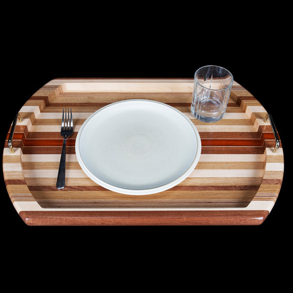 Load image into Gallery viewer, Hardwood Serving Tray with Raised Edge &amp; Handles - Hardwood Creations
