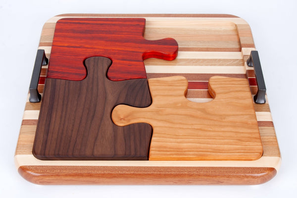 Load image into Gallery viewer, Puzzle Cutting Boards and Optional Tray - AmericanMadeWoodArt.com