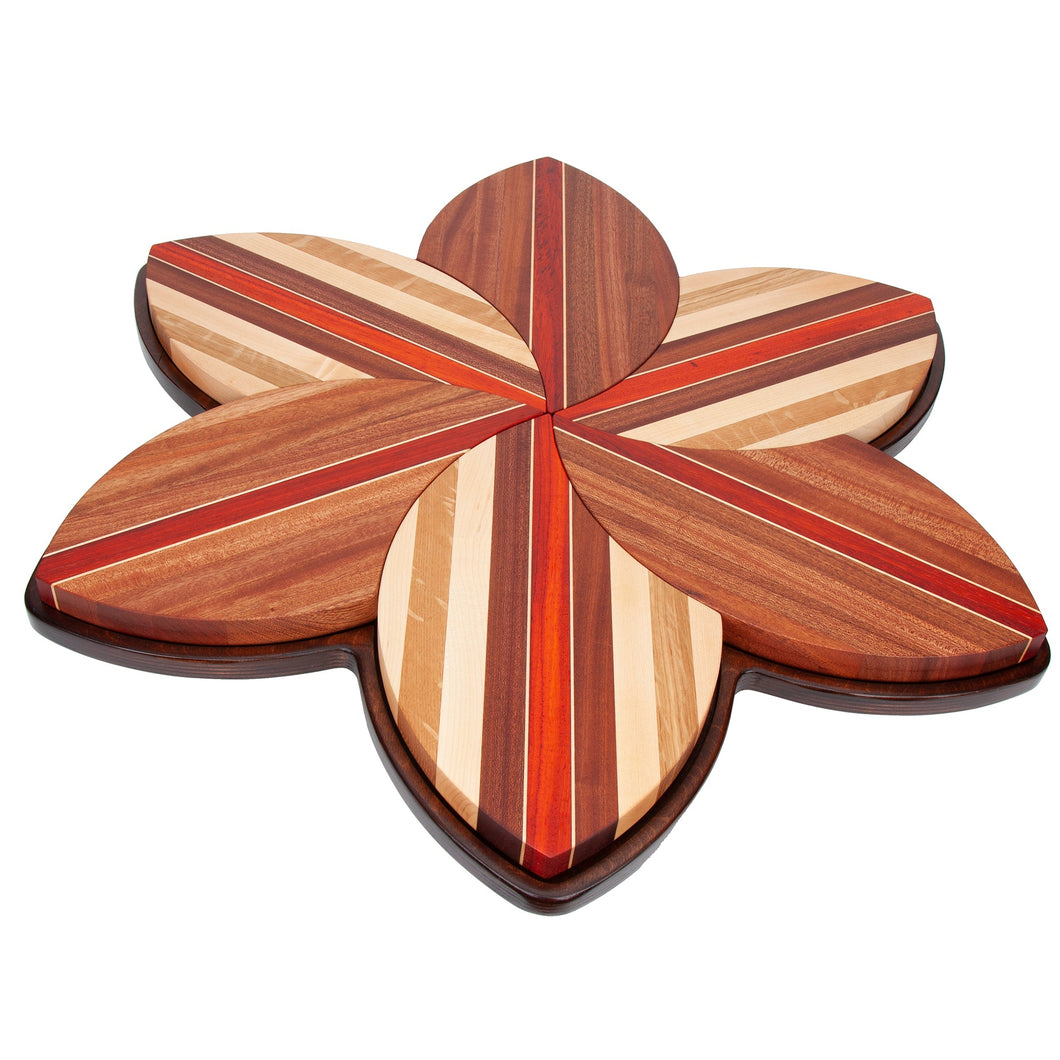 25 Inch Round Hardwood Flower Shaped Lazy Susan - AmericanMadeWoodArt.com