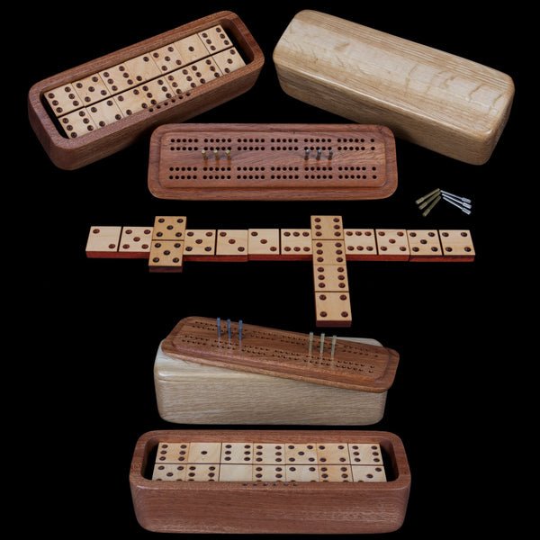 Load image into Gallery viewer, Hardwood Dominoes with Storage Box &amp; Cribbage Board - Hardwood Creations
